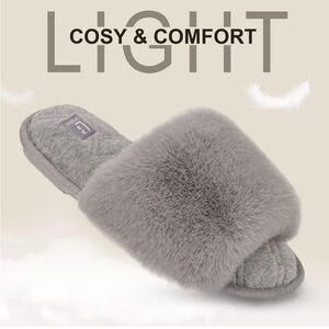 Women's Slippers Fuzzy Faux Fur Memory Foam - size 7